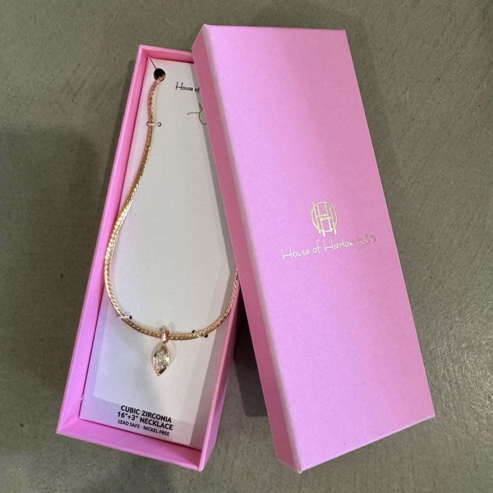House of Harlow 1960 Gold Necklace with Teardrop Pendant